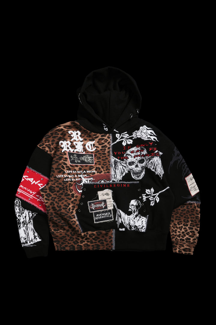 Pieces Of You Destroy Hoodie in Leopard Black