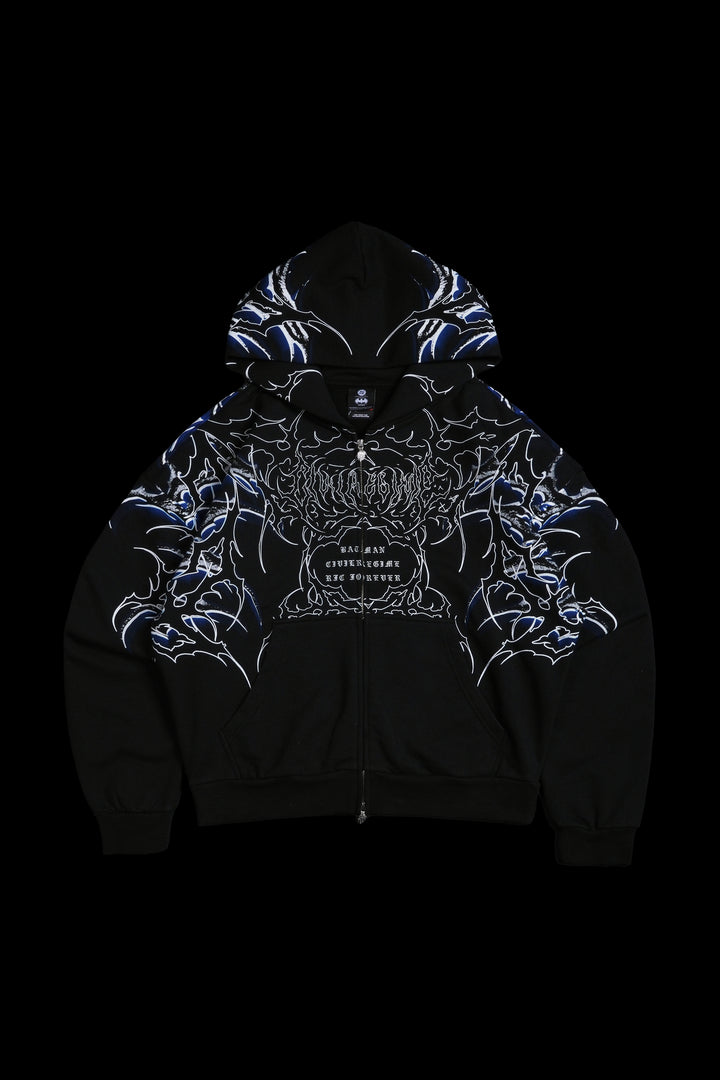 Throned Knight Outliers Distressed Zip Up Hoodie in Vintage Black