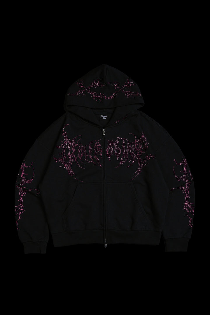 Civil Rampage Outliers Distressed Zip Up Hoodie in Black