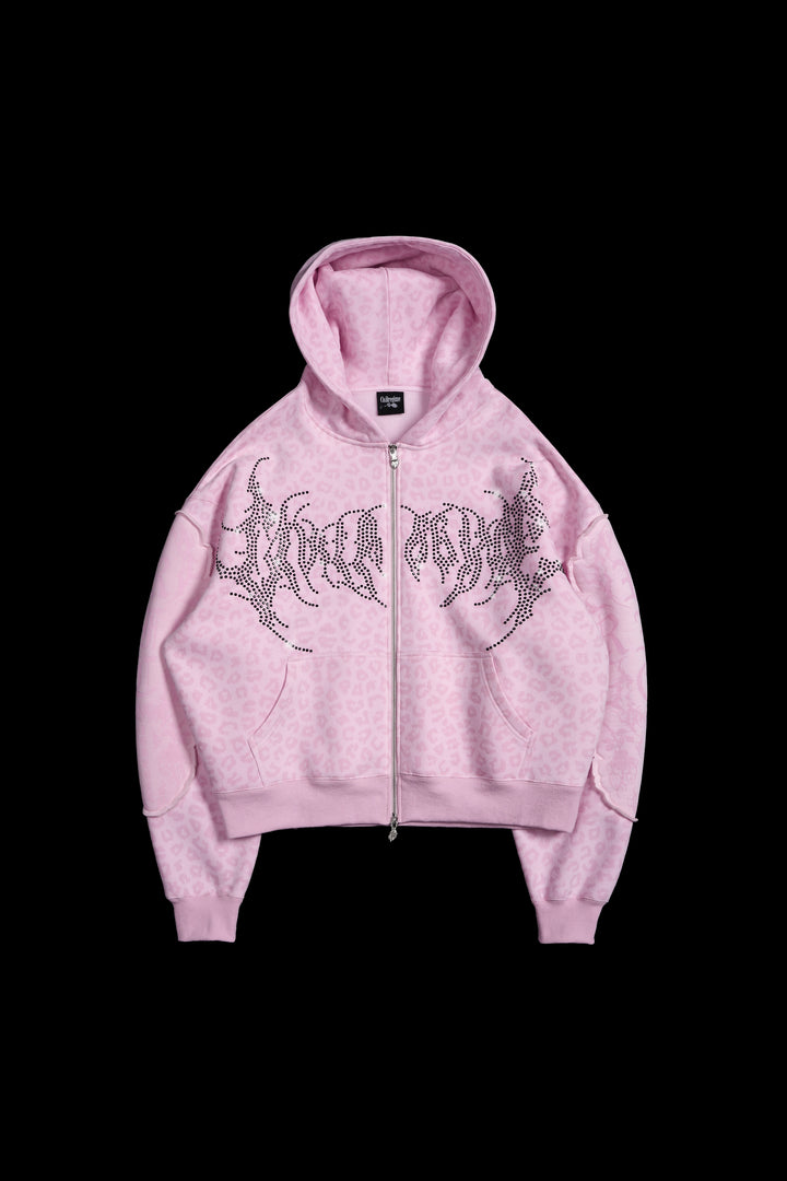 Chaos Luxe Zip Up Hoodie in Baby Pink Cheetah