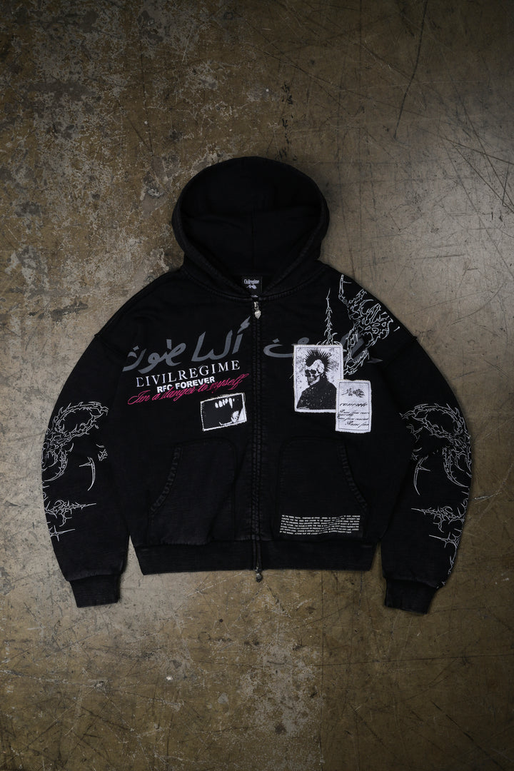 Fisticuffs Civil Zip Up Hoodie in Vintage Black