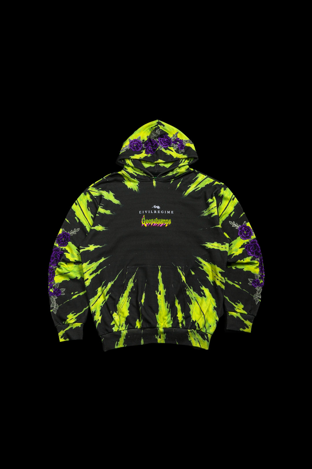Haunted Indie Rose Hoodie in Green/Black Tie Dye