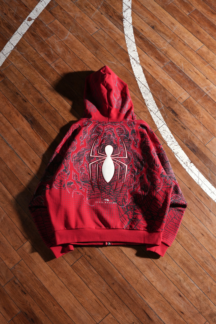 Spider-Man Web Rose Full Zip Up Hoodie in Equestrian Red