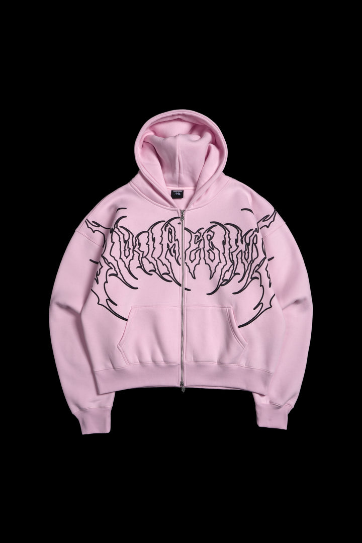 Mega Hesh Core Zip Up Hoodie in Baby Pink