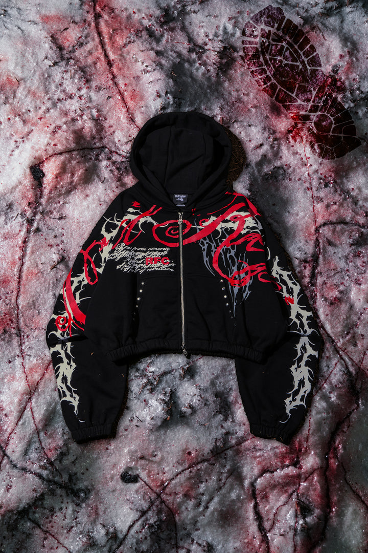 Letter To You Ultra Crop Zip Up Hoodie in Black/Red