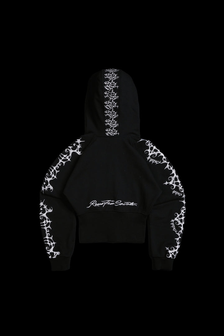 Lover's Lament Angel Cropped Fur Zip Up Hoodie in Black