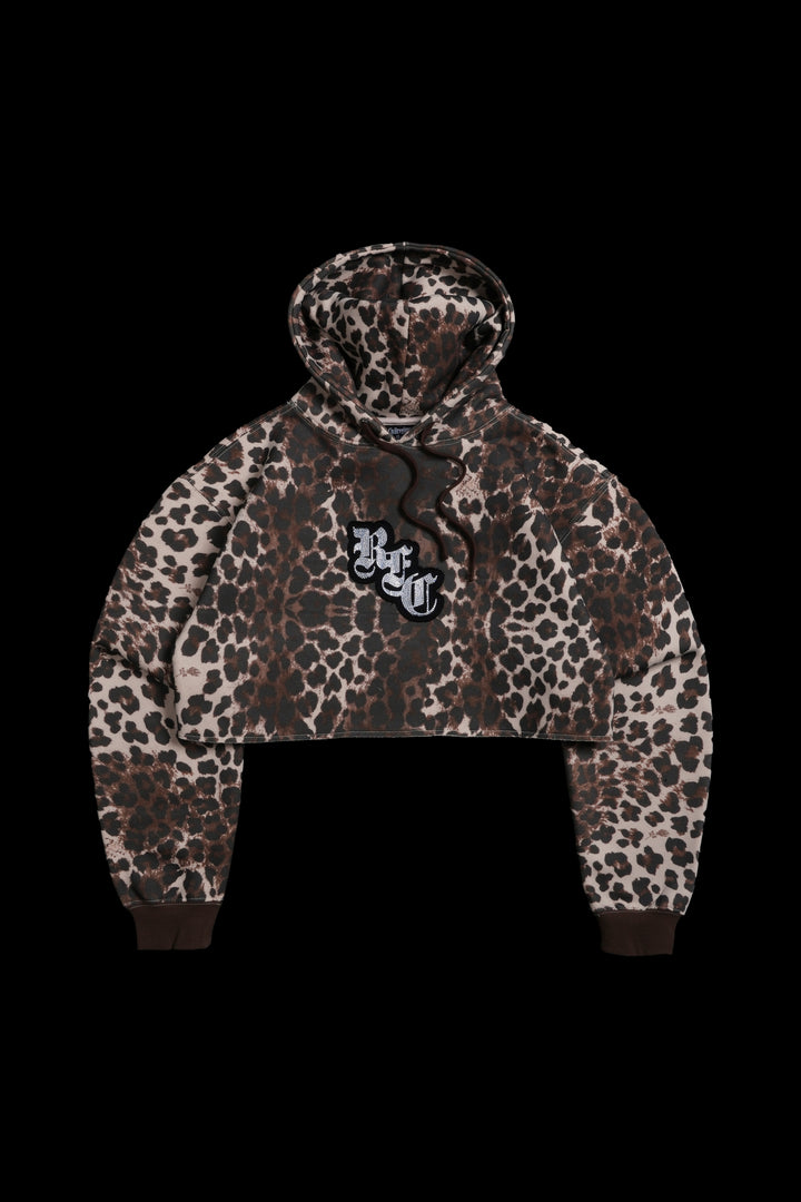 Shimmering RFC Cropped Snap Hoodie in Leopard