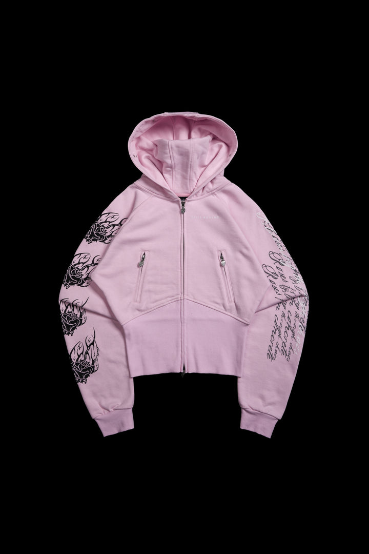 Deadly Alliance Angel Crop Fur Zip Up Hoodie in Baby Pink