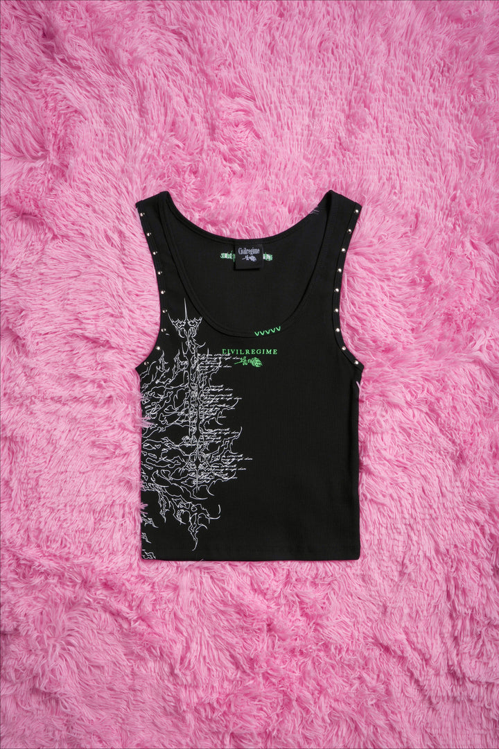 Night Realm Cropped Ribbed Tank in Black