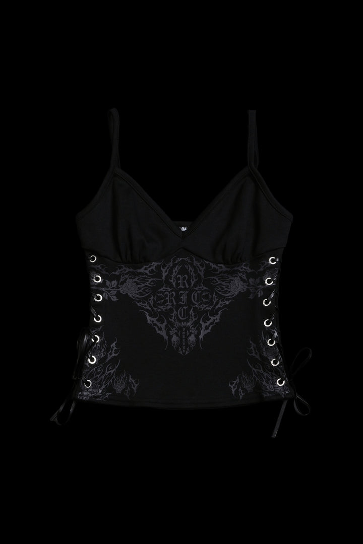 Rose Amore Laced Up Rose Tank in Black