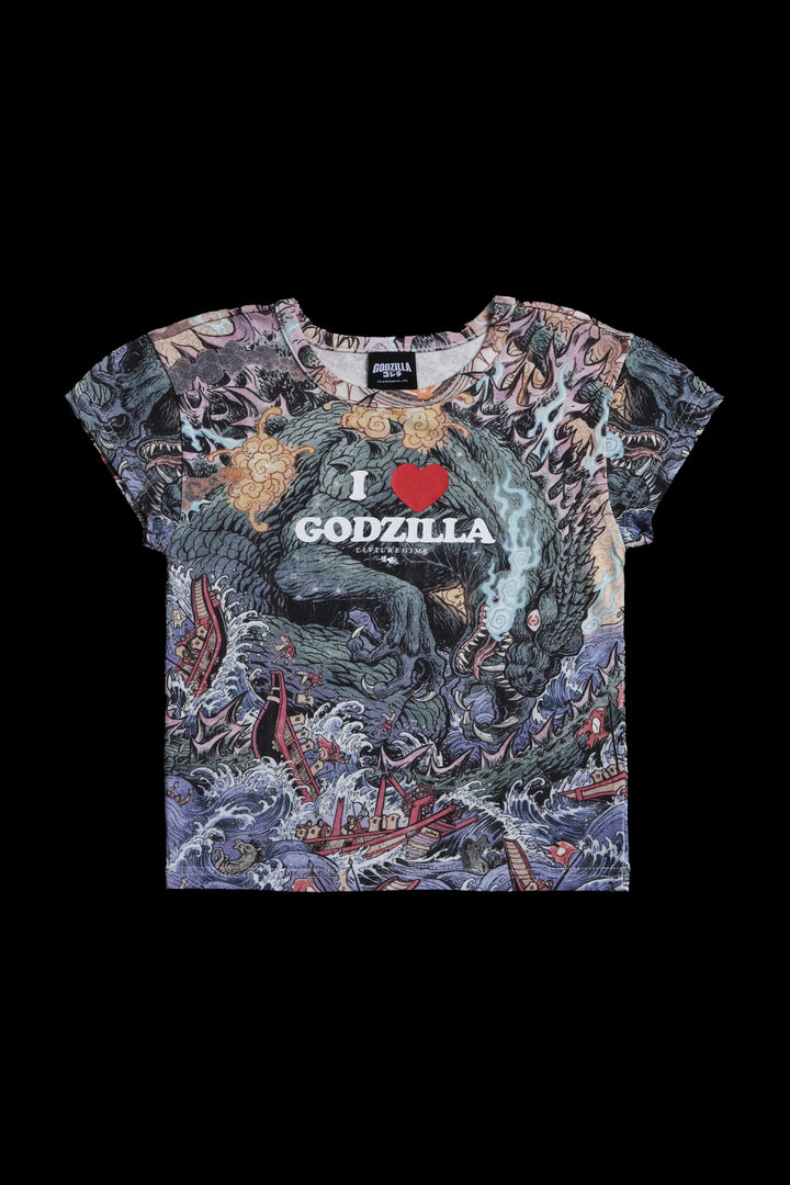 I Heart Godzilla Baby Tee in Godzilla Print