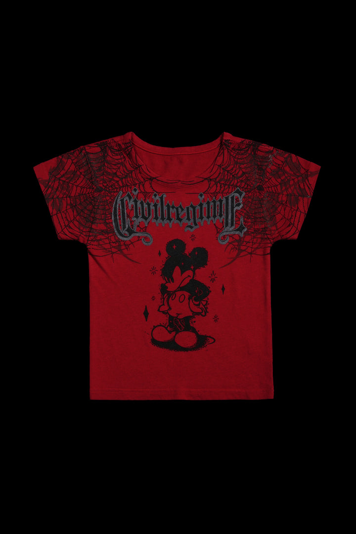 Cobweb Mickey Baby Tee in Red