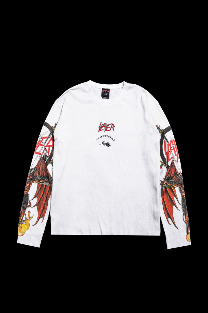 Sacrifice All Raw Edge L/S Waffle Thermal in Stained White