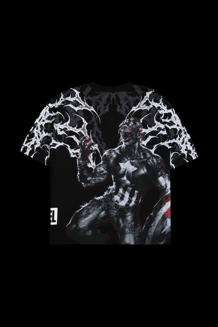Captain America Zombie "Side By Side" 199X Oversized Tee in Black
