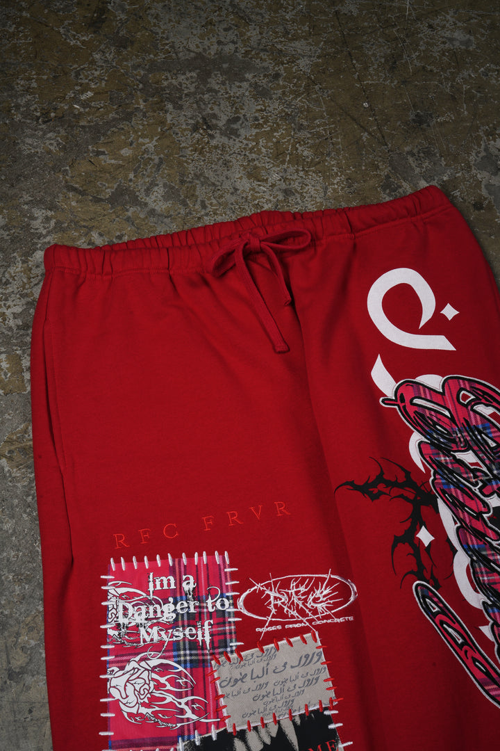 Plaid Punks Lounger Sweat Pants in Equestrian Red