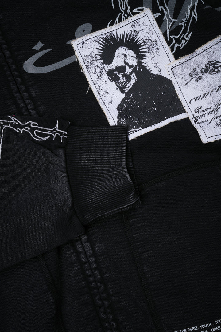 Fisticuffs Civil Zip Up Hoodie in Vintage Black