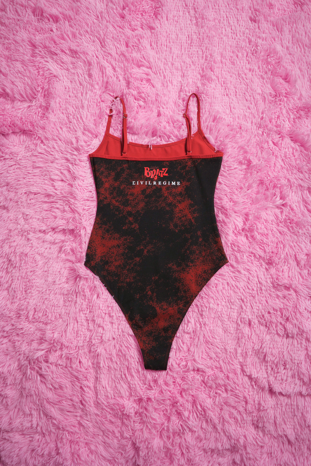With The Girls Pookie Cami Bodysuit in Black/Red Marble