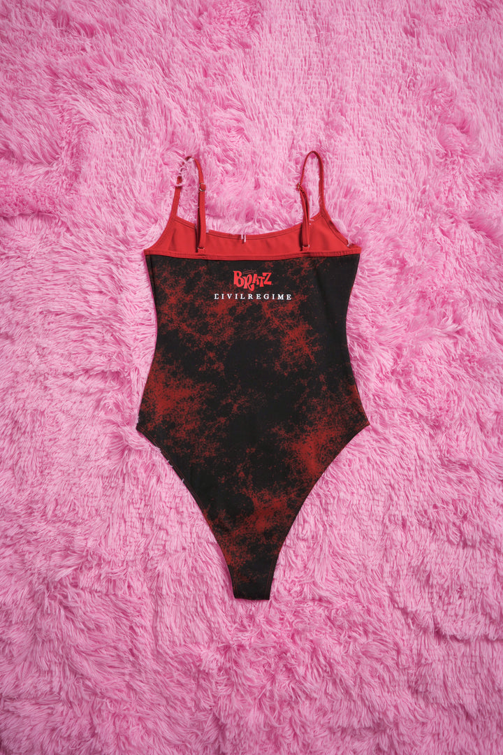 With The Girls Pookie Cami Bodysuit in Black/Red Marble