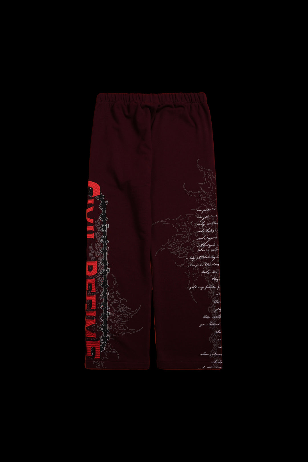 Chaos Is Policy Eternal Wide Leg Fleece Pants in Oxblood