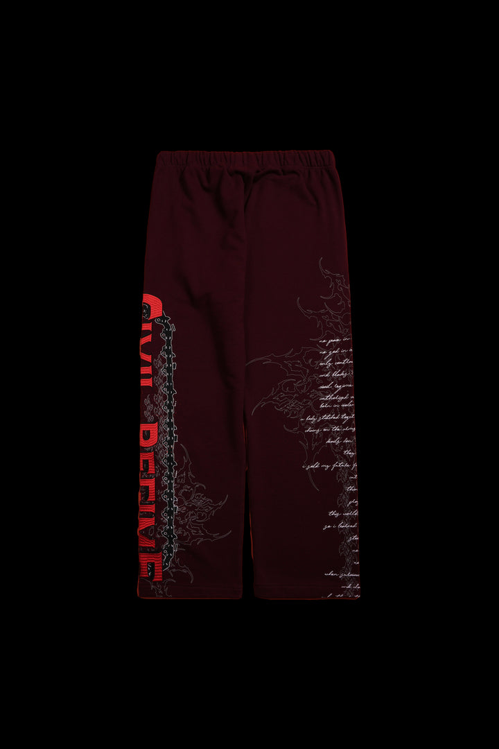 Chaos Is Policy Eternal Wide Leg Fleece Pants in Oxblood