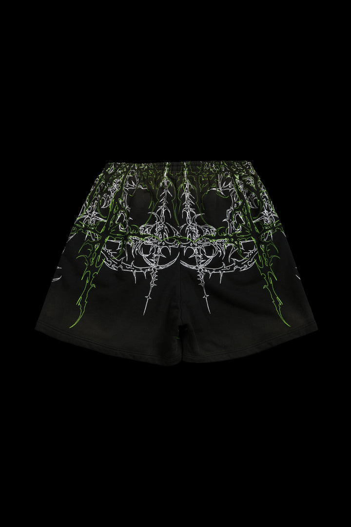 Lucid Thorns Baggy Shorts in Vintage Black/Acid Green