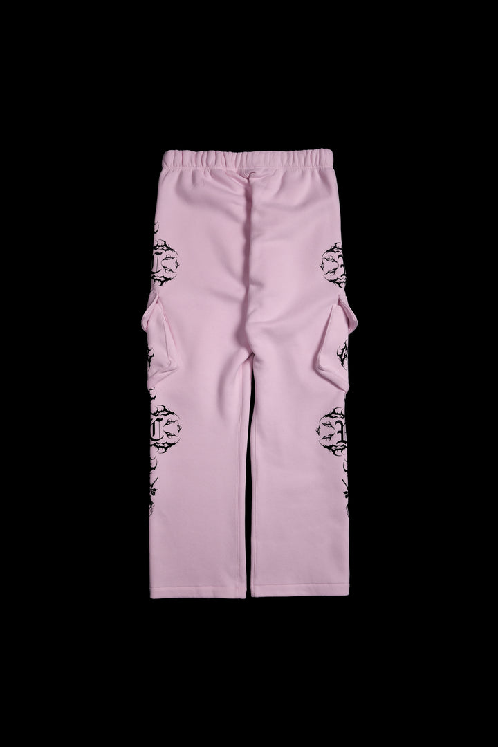 Roses Forever Wide Leg Cargo Fleece Pants in Baby Pink