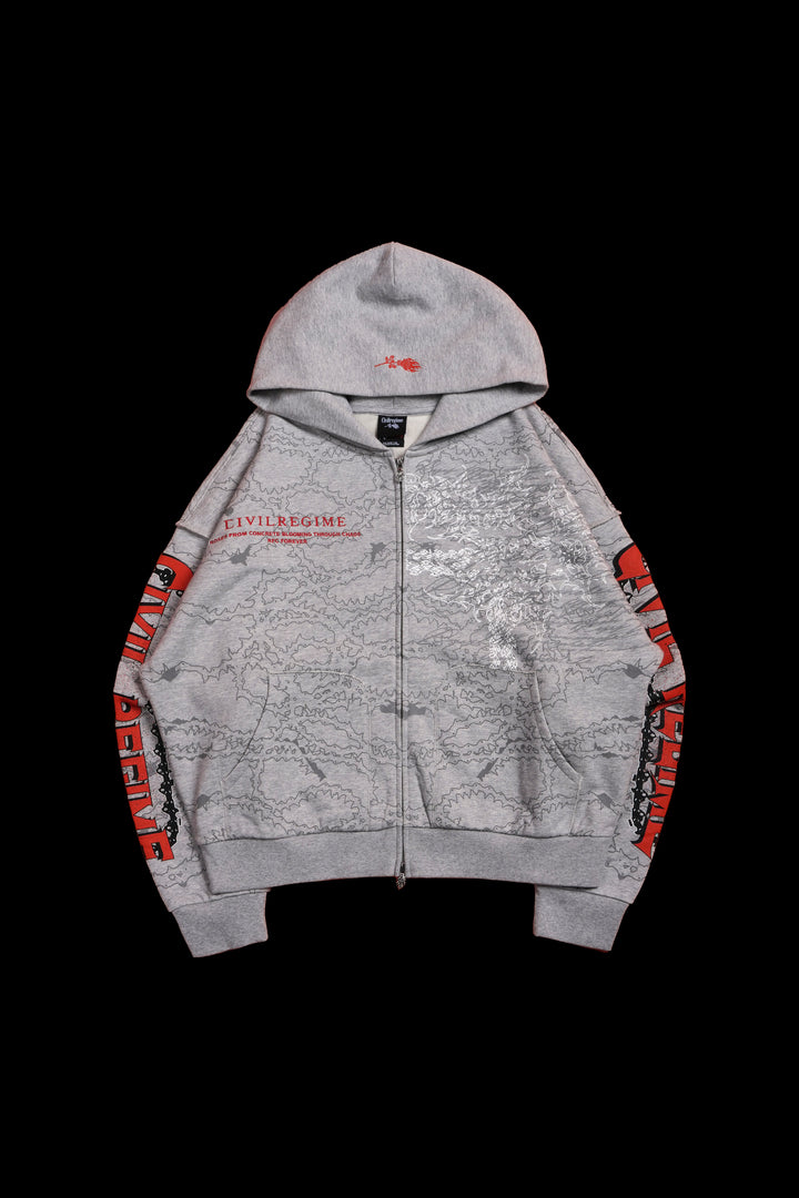Chaos Is Policy Civil Zip Up Hoodie in Heather Gray