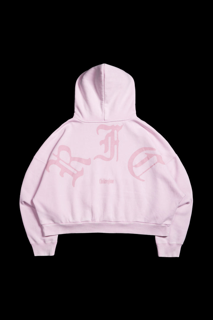 Concrete Sin Odin Oversized Cropped Hoodie in Sun Wash Baby Pink