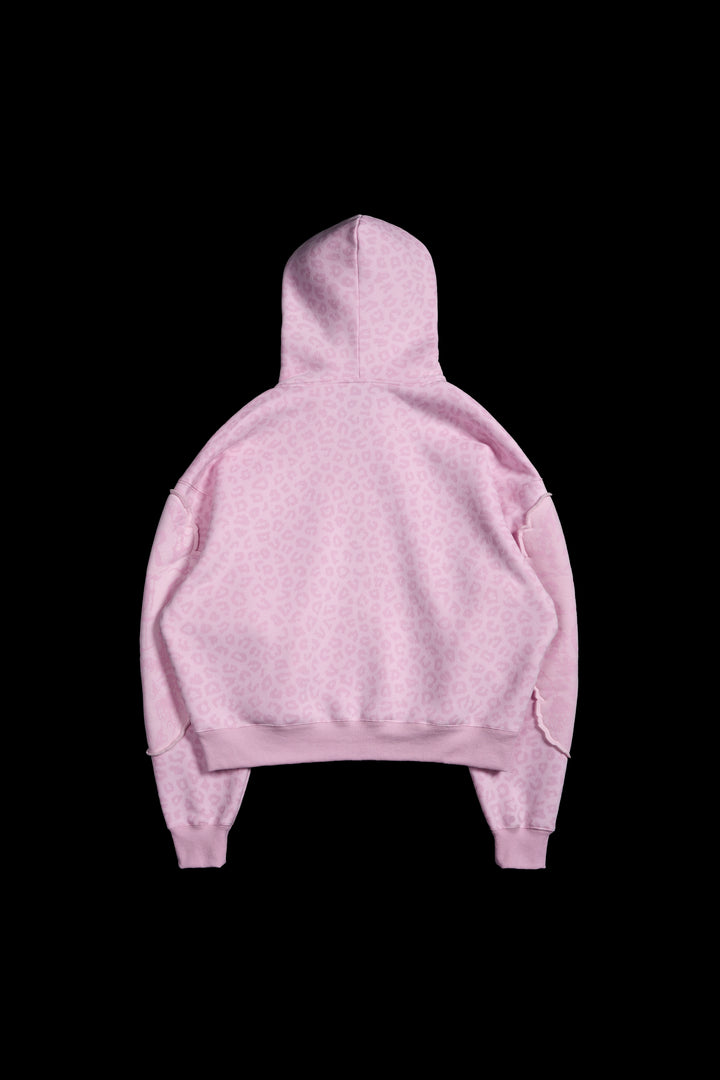 Chaos Luxe Zip Up Hoodie in Baby Pink Cheetah