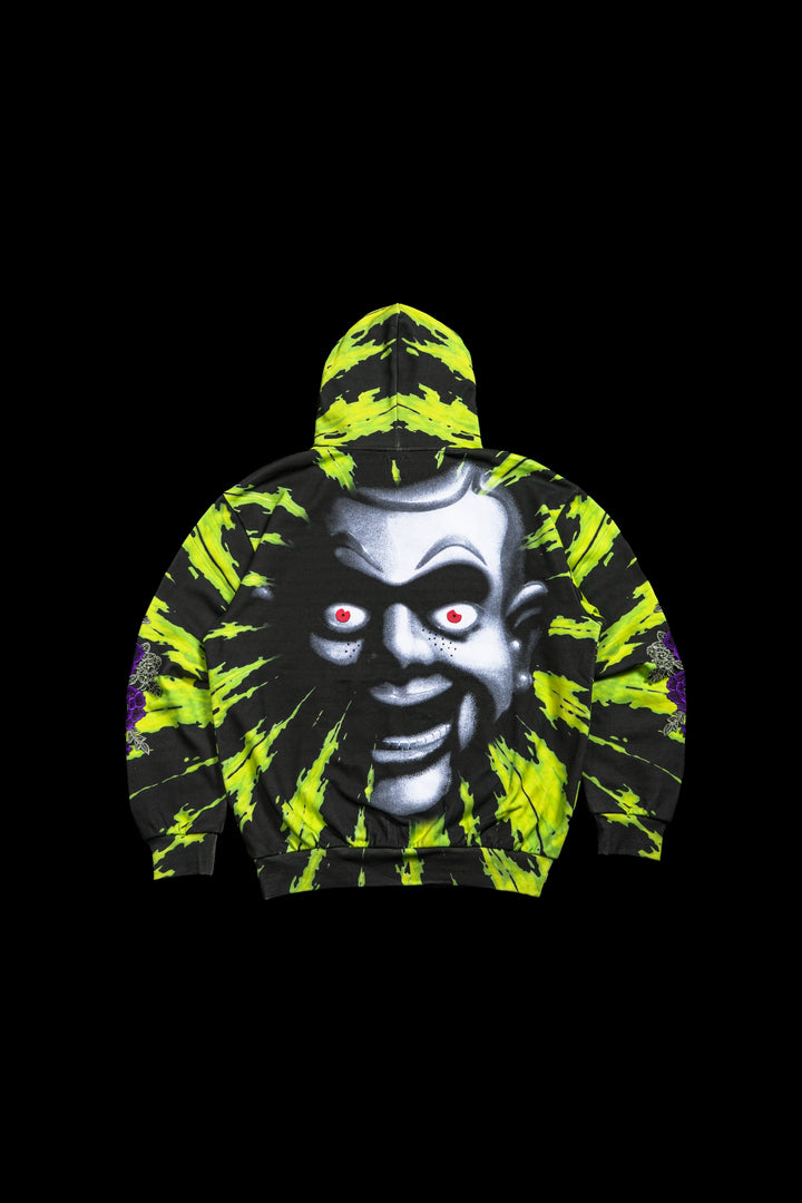Haunted Indie Rose Hoodie in Green/Black Tie Dye