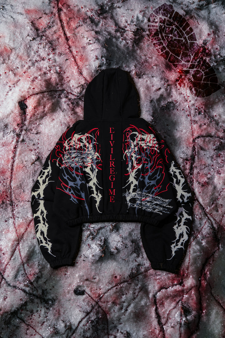 Letter To You Ultra Crop Zip Up Hoodie in Black/Red