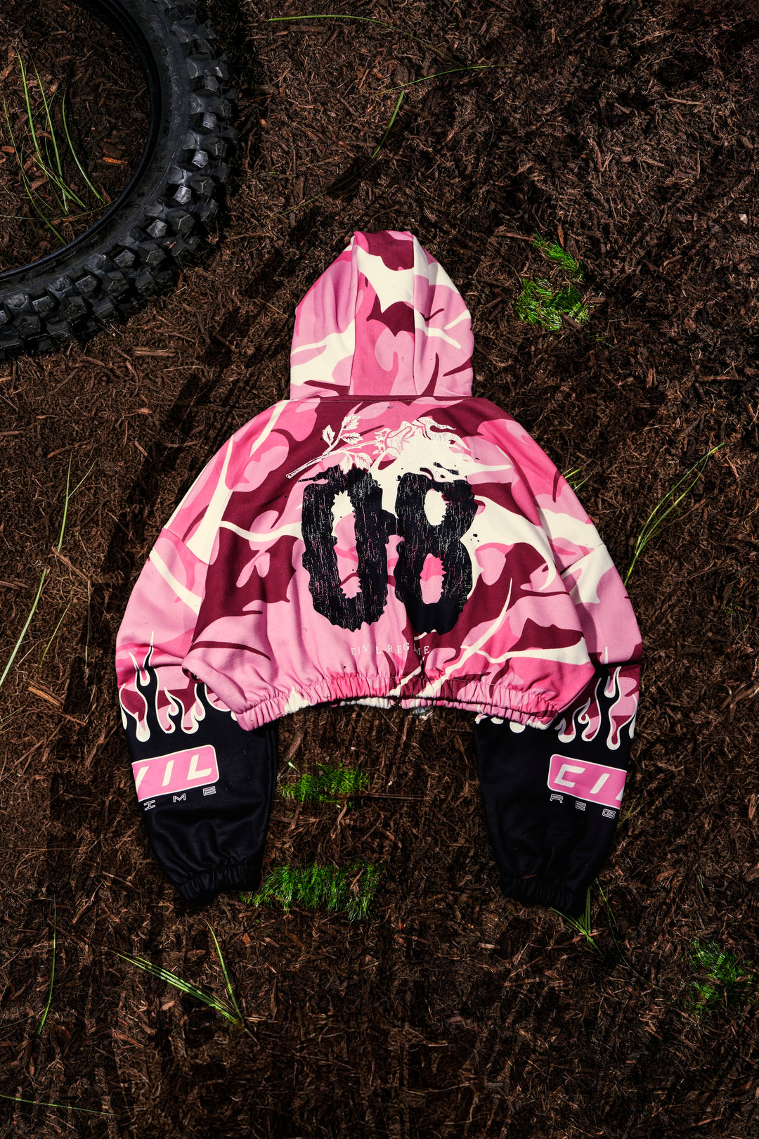 WMX Dept Ultra Crop Zip Up Hoodie in Baby Pink Camo