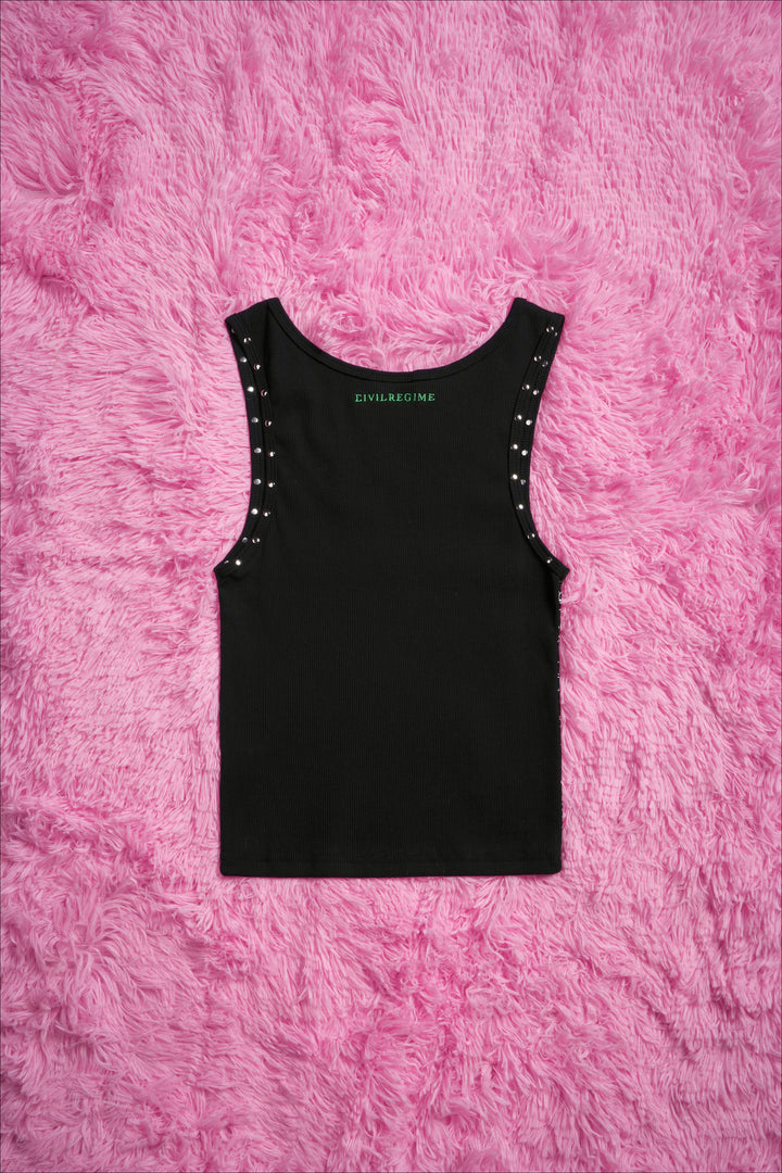 Night Realm Cropped Ribbed Tank in Black