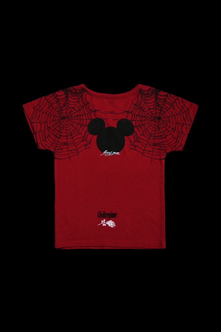Cobweb Mickey Baby Tee in Red