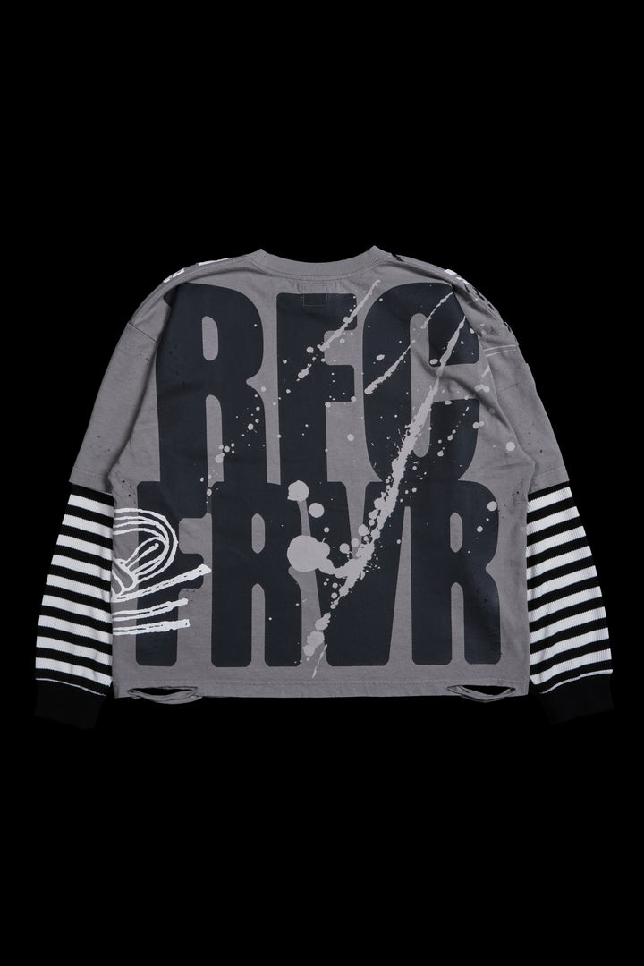 Music On, World Off Distressed Twofer in Ash Gray Stripe Black/Gray