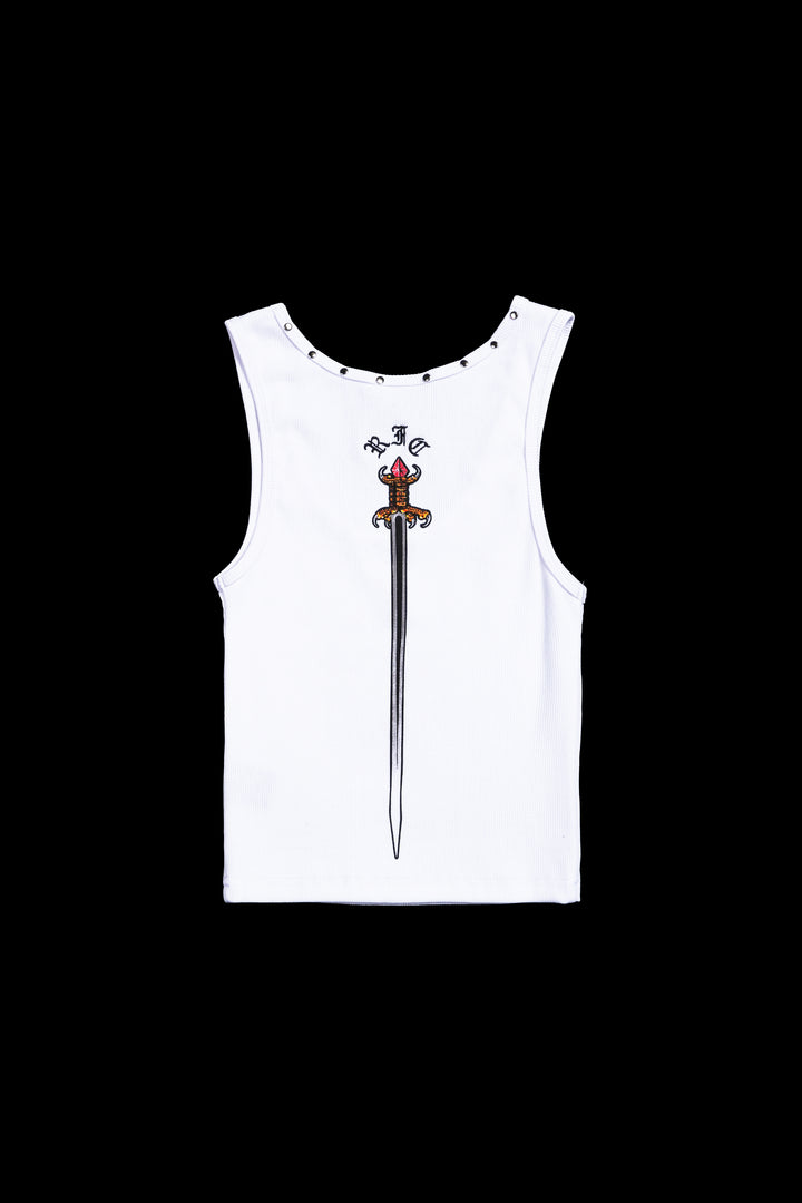 Die By The Sword Cropped Ribbed Tank in White