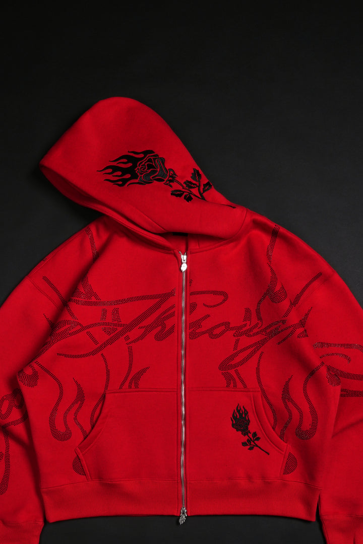 Trail Of Ashes Zip Up Hoodie in Cherry Red