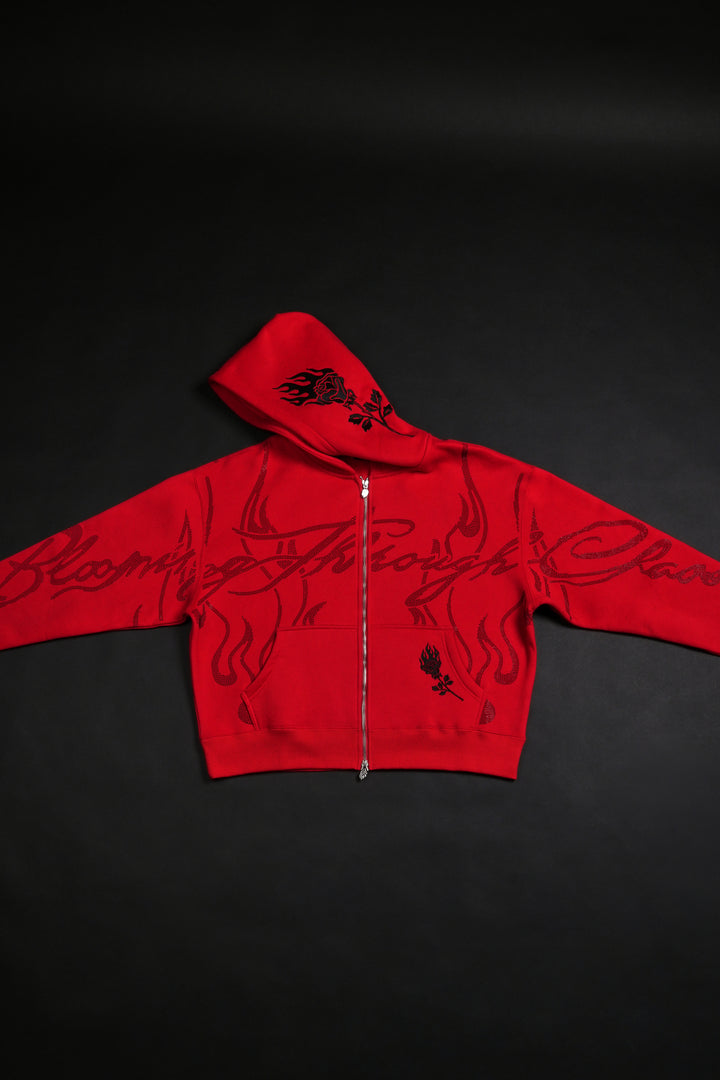 Trail Of Ashes Zip Up Hoodie in Cherry Red