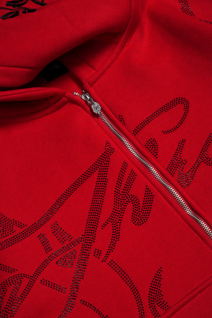 Trail Of Ashes Zip Up Hoodie in Cherry Red