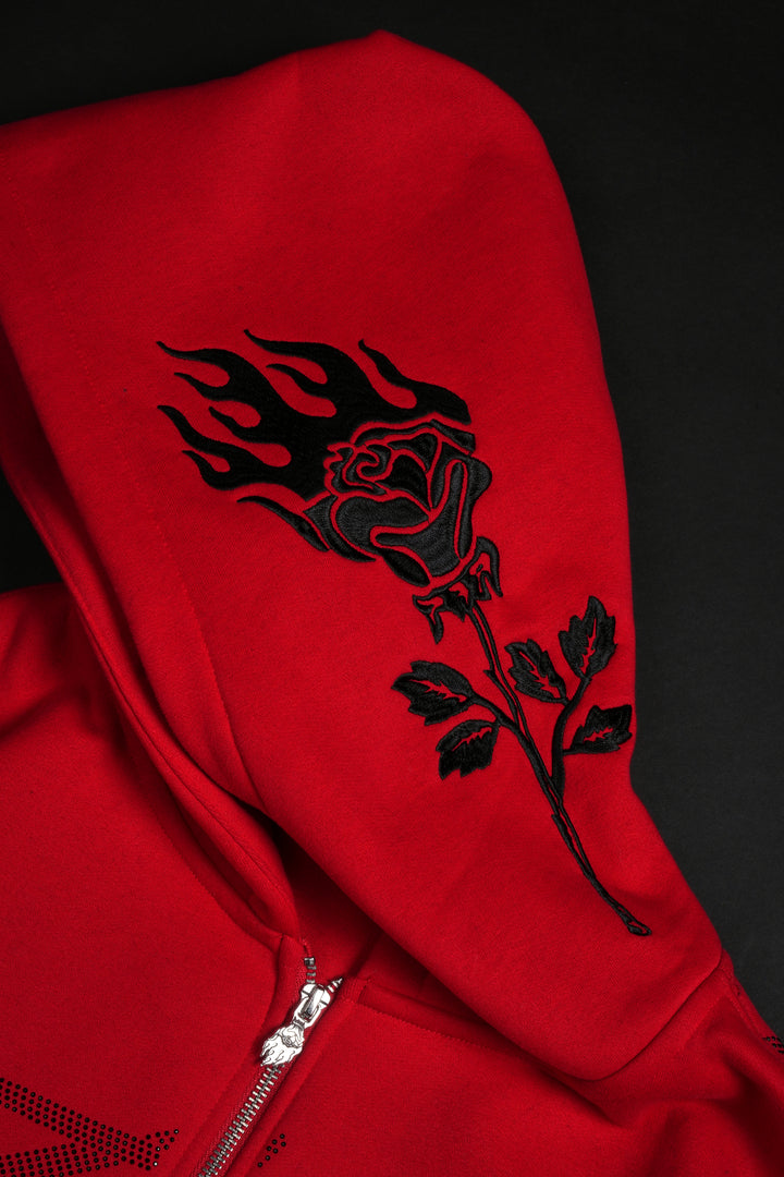 Trail Of Ashes Zip Up Hoodie in Cherry Red