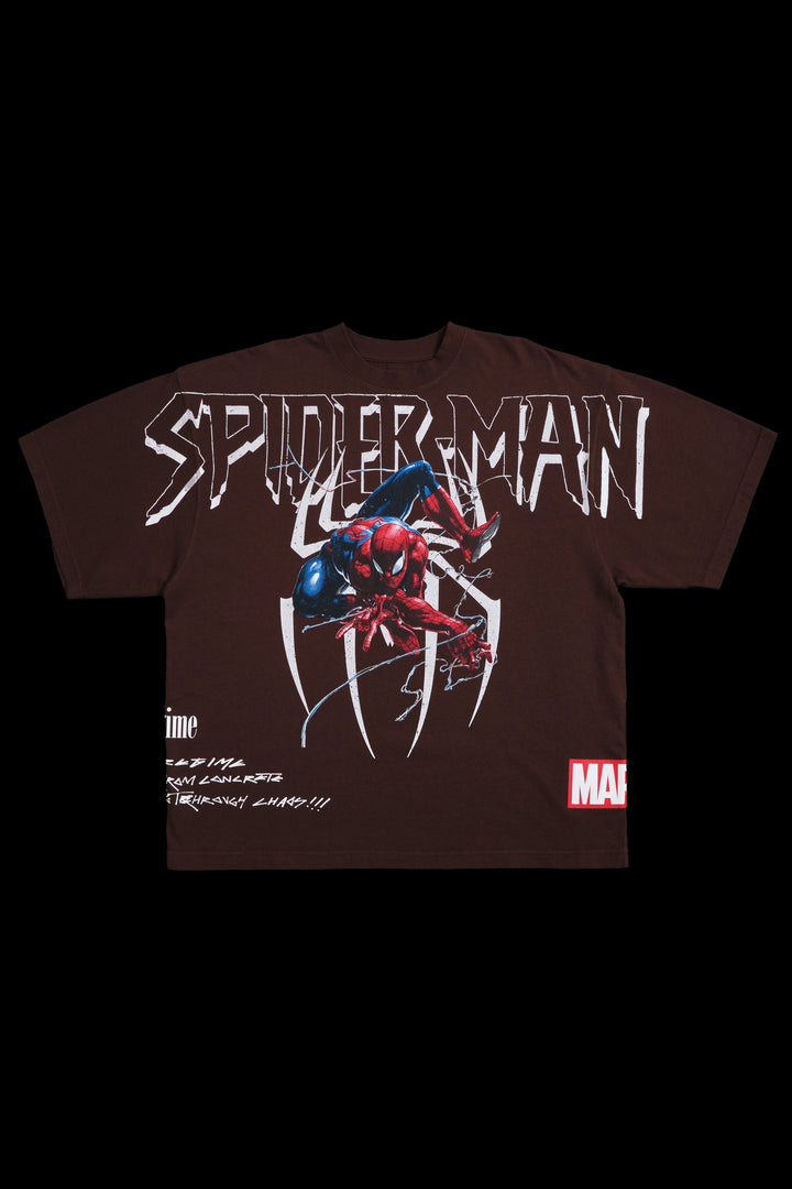 Spiderman Webs 199X Oversized Tee in Brown