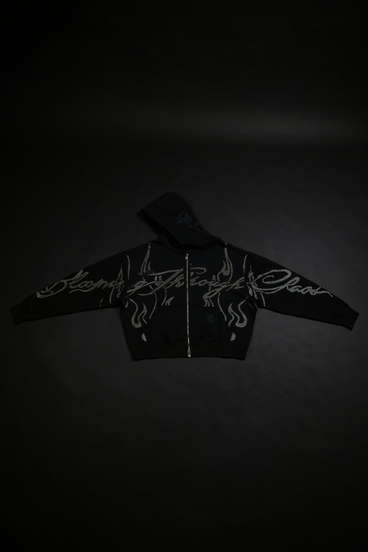 Trail Of Ashes Zip Up Hoodie in Black