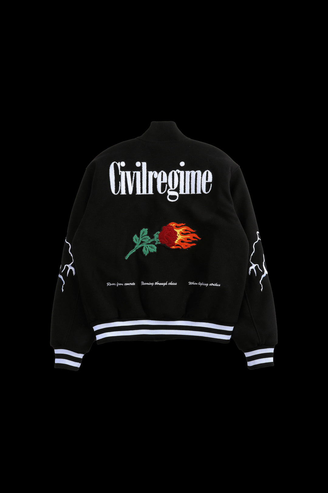 Night Strikes Varsity Jacket in Black