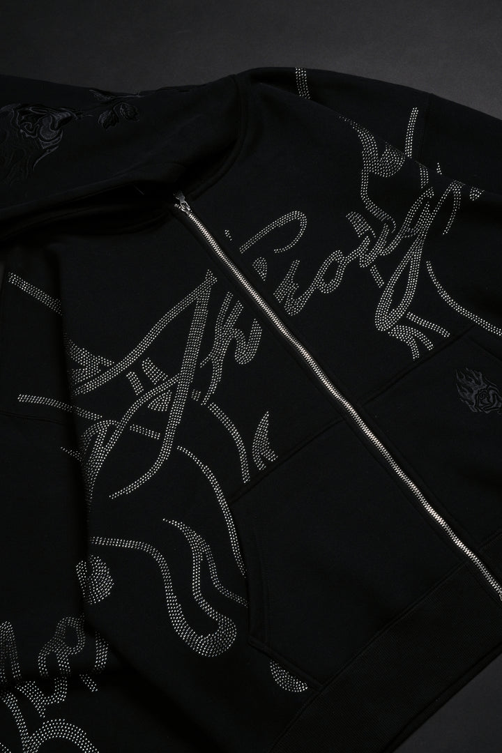 Trail Of Ashes Zip Up Hoodie in Black