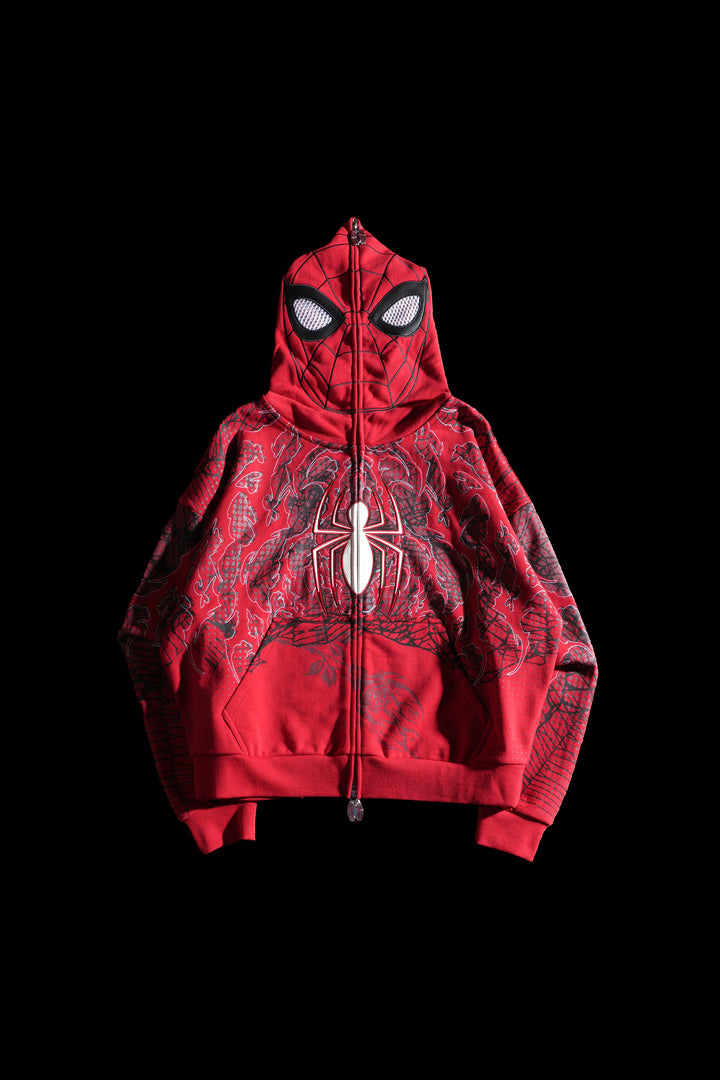 Spider-Man Web Rose Full Zip Up Hoodie in Equestrian Red