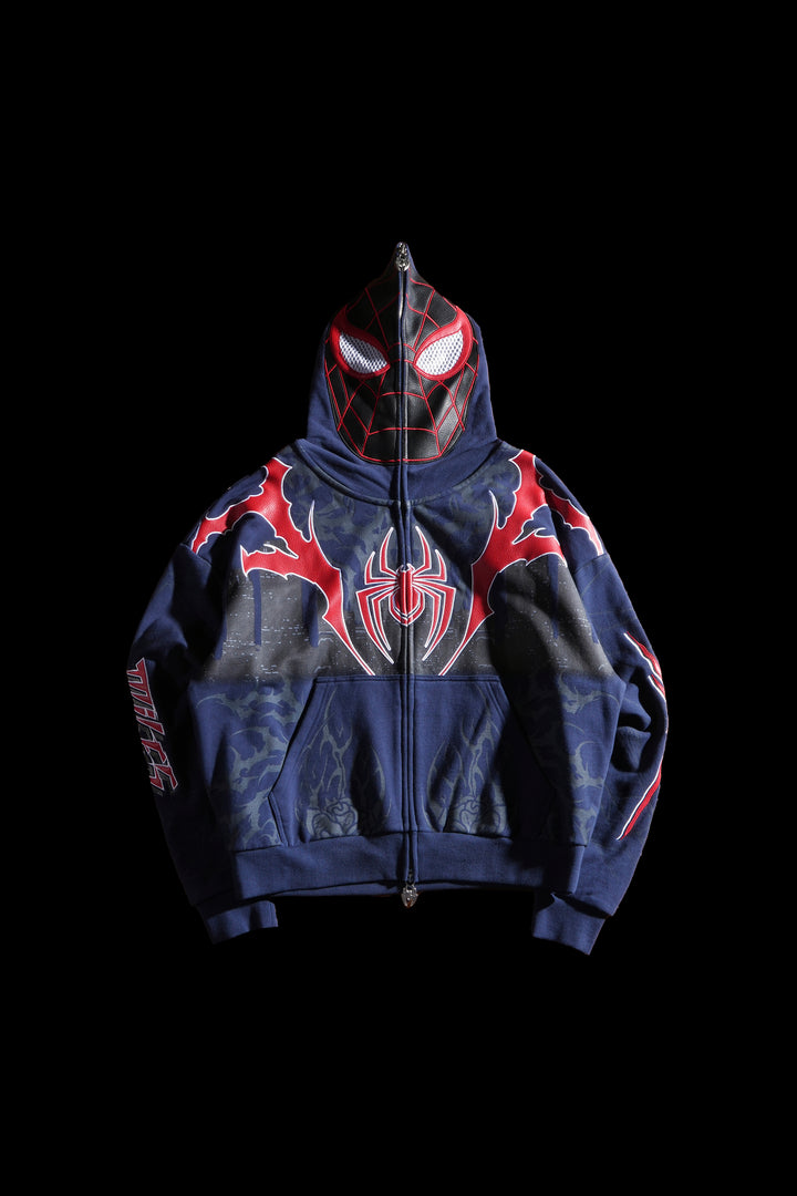 Miles Morales Full Zip Up Hoodie in Slate Blue