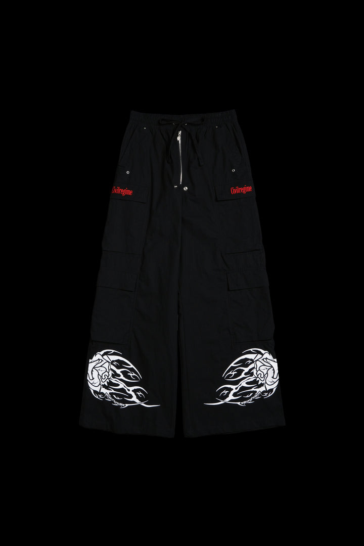 Fallen Rose Ultra Wide Leg Cargo Pants in Black