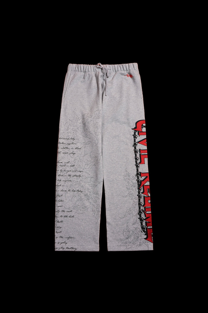 Chaos Is Policy Eternal Wide Leg Fleece Pants in Heather Gray
