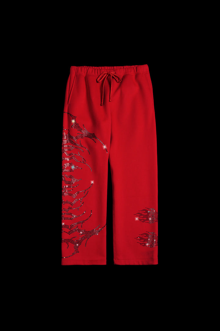 Concrete Stone Wide Leg Fleece Pants in Red