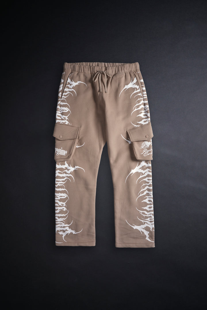 Pure Chaos Wide Leg Cargo Fleece Pants in Sand